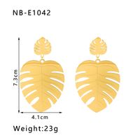 1 Pair Retro Exaggerated Leaves Plating Hollow Out Stainless Steel Drop Earrings sku image 1