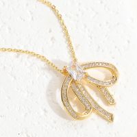 Simple Style Heart Shape Bow Knot Copper Plating Chain Inlay Zircon 14k Gold Plated White Gold Plated Pendant Necklace sku image 1