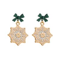 1 Pair Elegant Streetwear Bow Knot Snowflake Enamel Alloy Gold Plated Drop Earrings sku image 2