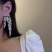 1 Pair Vintage Style Leaves Plating Inlay Alloy Rhinestones Silver Plated Ear Studs main image 9