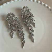 1 Pair Vintage Style Leaves Plating Inlay Alloy Rhinestones Silver Plated Ear Studs main image 4