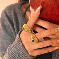 Ig Style Vintage Style Color Block Gold Plated Natural Stone Alloy Wholesale Open Rings main image 10