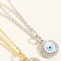 Retro Simple Style Devil's Eye Copper Inlay Zircon 14k Gold Plated White Gold Plated Pendant Necklace sku image 3