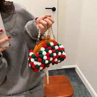 Women's  Plush Color Block Cute Vacation Beach Pearls Square Clasp Frame Shoulder Bag Jelly Bag Dome Bag main image 3