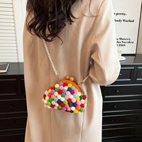 Women's  Plush Color Block Cute Vacation Beach Pearls Square Clasp Frame Shoulder Bag Jelly Bag Dome Bag main image 4