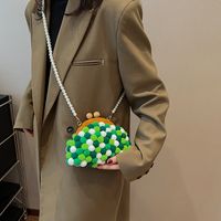 Women's  Plush Color Block Cute Vacation Beach Pearls Square Clasp Frame Shoulder Bag Jelly Bag Dome Bag main image 6