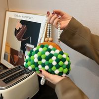 Women's  Plush Color Block Cute Vacation Beach Pearls Square Clasp Frame Shoulder Bag Jelly Bag Dome Bag main image 5