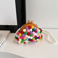 Women's  Plush Color Block Cute Vacation Beach Pearls Square Clasp Frame Shoulder Bag Jelly Bag Dome Bag main image 7