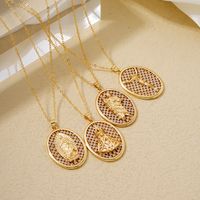 Vintage Style Oval Statue Copper Plating Inlay Zircon Pendant Necklace main image 6