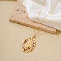 Vintage Style Oval Statue Copper Plating Inlay Zircon Pendant Necklace main image 4