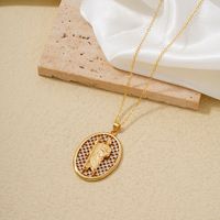 Vintage Style Oval Statue Copper Plating Inlay Zircon Pendant Necklace main image 2
