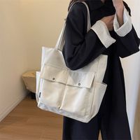 Women's  Cloth Solid Color Preppy Style Classic Style Streetwear Sewing Thread Square Zipper Shoulder Bag Shopping Bags main image 2