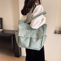 Women's  Cloth Solid Color Preppy Style Classic Style Streetwear Sewing Thread Square Zipper Shoulder Bag Shopping Bags main image 4