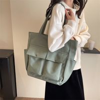 Women's  Cloth Solid Color Preppy Style Classic Style Streetwear Sewing Thread Square Zipper Shoulder Bag Shopping Bags sku image 1