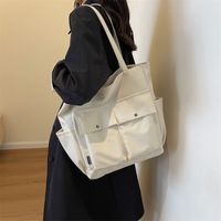 Women's  Cloth Solid Color Preppy Style Classic Style Streetwear Sewing Thread Square Zipper Shoulder Bag Shopping Bags sku image 4