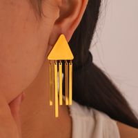 1 Pair Retro French Style Triangle Geometric Tassel Plating 304 Stainless Steel 18K Gold Plated Drop Earrings main image 1