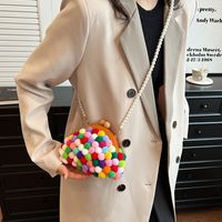 Women's  Plush Color Block Cute Vacation Beach Pearls Square Clasp Frame Shoulder Bag Jelly Bag Dome Bag sku image 1