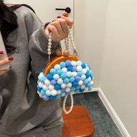 Women's  Plush Color Block Cute Vacation Beach Pearls Square Clasp Frame Shoulder Bag Jelly Bag Dome Bag sku image 4