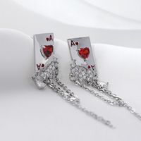 1 Pair Korean Style Poker Inlay Alloy Zircon Silver Plated Drop Earrings main image 5