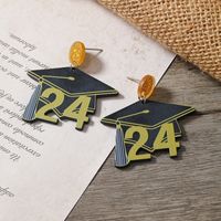 1 Pair Casual Doctoral Cap Number Star Painted Plating Arylic Silver Plated Drop Earrings main image 6