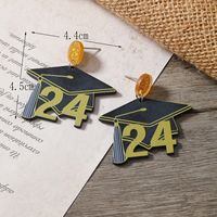 1 Pair Casual Doctoral Cap Number Star Painted Plating Arylic Silver Plated Drop Earrings main image 3