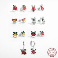 1 Pair Cute Christmas Hat Bell Antlers Epoxy Plating Inlay Sterling Silver Zircon White Gold Plated Rhodium Plated Ear Studs main image 1