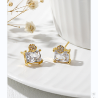 1 Pair Simple Style Square Solid Color Plating Inlay Copper Zircon 18k Gold Plated Ear Studs main image 4