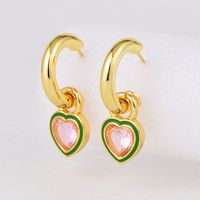 1 Paire Sucré Carré Forme De Cœur Émail Placage Incruster Le Cuivre Zircon Plaqué Or 18k Boucles D'oreilles main image 9