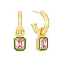 1 Pair Sweet Square Heart Shape Enamel Plating Inlay Copper Zircon 18k Gold Plated Drop Earrings main image 5