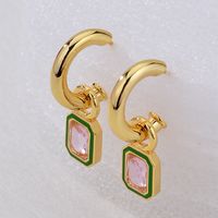 1 Pair Sweet Square Heart Shape Enamel Plating Inlay Copper Zircon 18k Gold Plated Drop Earrings main image 4