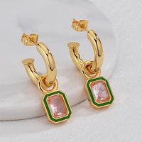 1 Paire Sucré Carré Forme De Cœur Émail Placage Incruster Le Cuivre Zircon Plaqué Or 18k Boucles D'oreilles main image 3