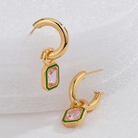 1 Pair Sweet Square Heart Shape Enamel Plating Inlay Copper Zircon 18k Gold Plated Drop Earrings main image 2