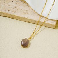 304 Stainless Steel Natural Stone Simple Style Plating Chain Geometric Rhombus Pendant Necklace main image 8