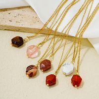 Wholesale Simple Style Geometric Rhombus 304 Stainless Steel Natural Stone Copper Plating Three-dimensional Inlay K Gold Plated Natural Stone Pendant Necklace main image 1
