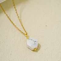 Wholesale Simple Style Geometric Rhombus 304 Stainless Steel Natural Stone Copper Plating Three-dimensional Inlay K Gold Plated Natural Stone Pendant Necklace main image 3