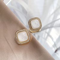1 Pair Simple Style Square Plating Inlay Alloy Acrylic Gold Plated Ear Studs main image 1