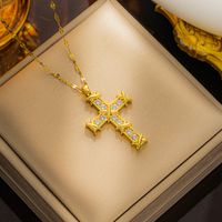 Vintage Style Cross Stainless Steel Plating Inlay Zircon 18k Gold Plated Pendant Necklace main image 4