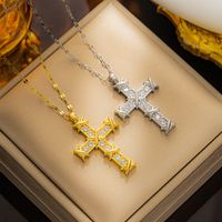 Vintage Style Cross Stainless Steel Plating Inlay Zircon 18k Gold Plated Pendant Necklace main image 1