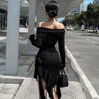 Women's Regular Dress Streetwear Off Shoulder Tassel Pleated Long Sleeve Solid Color Above Knee Daily Street main image 2
