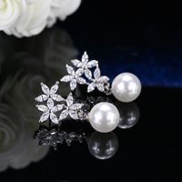 1 Pair Elegant Romantic Solid Color Snowflake Plating Inlay Copper Artificial Pearls Zircon Rhodium Plated Silver Plated Drop Earrings main image 4