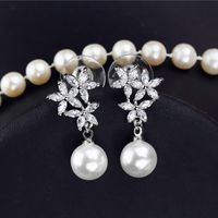 1 Pair Elegant Romantic Solid Color Snowflake Plating Inlay Copper Artificial Pearls Zircon Rhodium Plated Silver Plated Drop Earrings main image 3