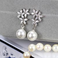 1 Pair Elegant Romantic Solid Color Snowflake Plating Inlay Copper Artificial Pearls Zircon Rhodium Plated Silver Plated Drop Earrings main image 7