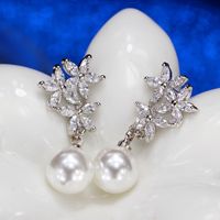 1 Pair Elegant Romantic Solid Color Snowflake Plating Inlay Copper Artificial Pearls Zircon Rhodium Plated Silver Plated Drop Earrings main image 8