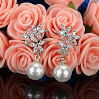 1 Pair Elegant Romantic Solid Color Snowflake Plating Inlay Copper Artificial Pearls Zircon Rhodium Plated Silver Plated Drop Earrings main image 6