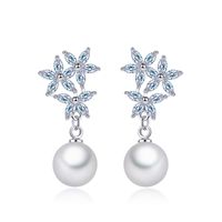 1 Pair Elegant Romantic Solid Color Snowflake Plating Inlay Copper Artificial Pearls Zircon Rhodium Plated Silver Plated Drop Earrings main image 10