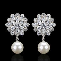 1 Pair Simple Style Solid Color Snowflake Plating Inlay Copper Artificial Pearls Zircon Rhodium Plated Silver Plated Drop Earrings main image 8