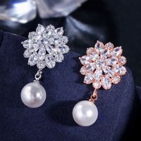 1 Pair Simple Style Solid Color Snowflake Plating Inlay Copper Artificial Pearls Zircon Rhodium Plated Silver Plated Drop Earrings main image 9