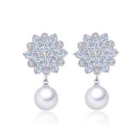 1 Pair Simple Style Solid Color Snowflake Plating Inlay Copper Artificial Pearls Zircon Rhodium Plated Silver Plated Drop Earrings main image 11