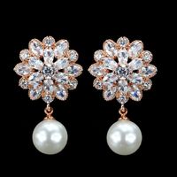 1 Pair Simple Style Solid Color Snowflake Plating Inlay Copper Artificial Pearls Zircon Rhodium Plated Silver Plated Drop Earrings sku image 1