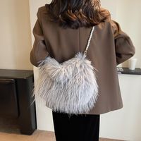 Women's  Plush Solid Color Cute Classic Style Streetwear Beading Tassel Dumpling Shape Zipper Shoulder Bag Fashion Backpack sku image 1